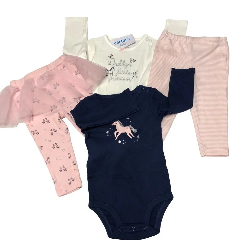 CARTERS 4 PIECES SET UNICORN/LITTLE PRINCESS  OUTFIT‎ SIZE 18 MOS NEW WITH TAG